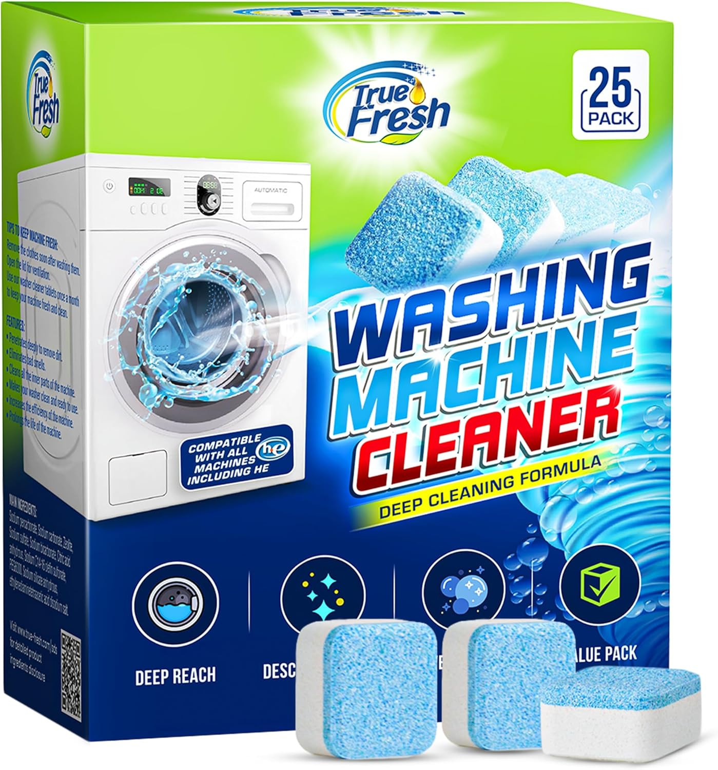 Washing Machine Cleaner Tablets 25 Pack for Front Load Top Load | & He Washers H