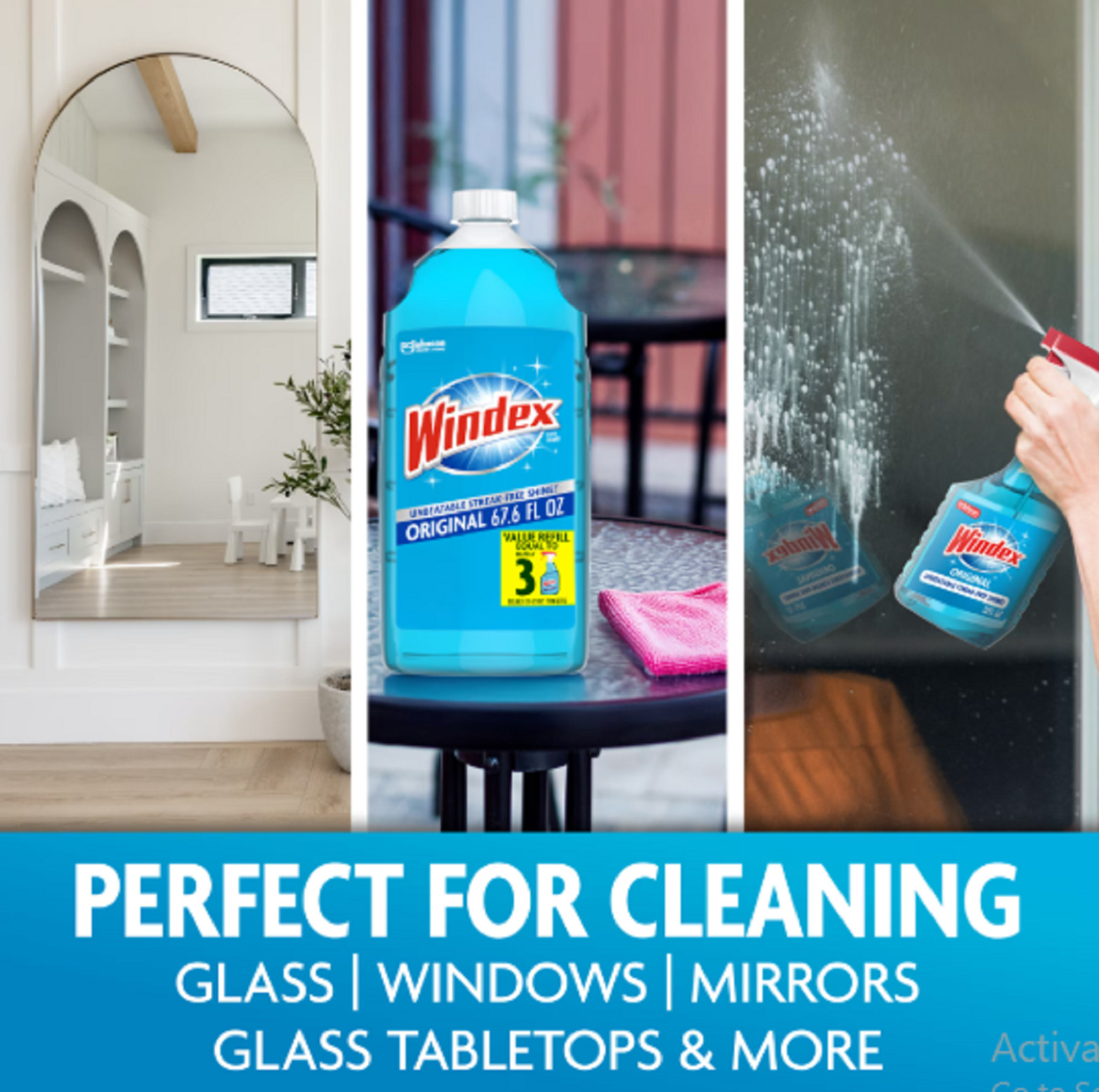 Windex Glass, Window, and Mirror Cleaner Refill, Original Blue, 2 L