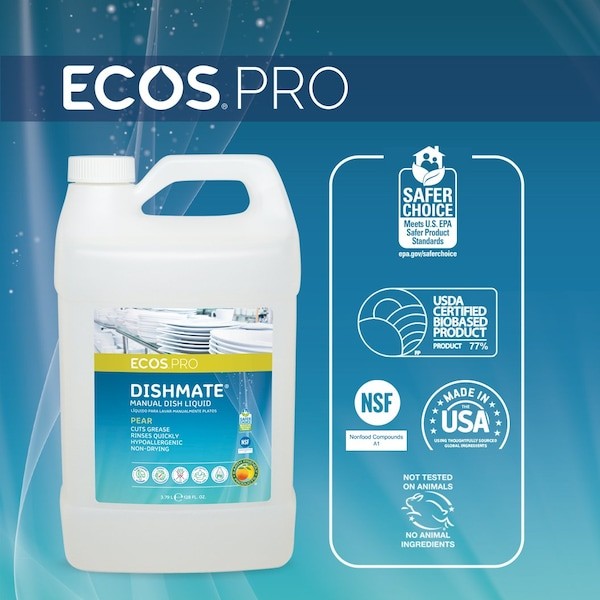 Ecos Pl9720/04 Dish Soap Liquid Dishwashing, Hand Wash, 1 Gal, Jug, Pear