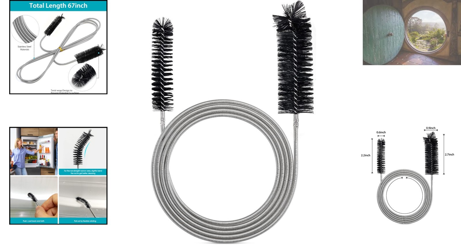67-Inch Flexible Drain Brush for Cleaning Narrow Pipes – Stainless Steel Handle