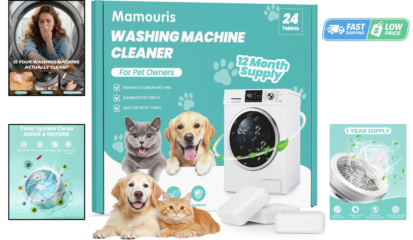 Mamouris Clean Washing Machine Cleaner Tablets – 24 Pack for a 12 Supply