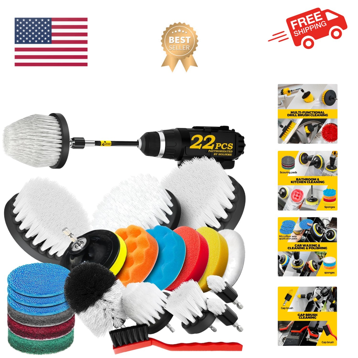 22Pack Drill Brush Attachments Set, Scrub Pads & Sponge, Buffing Pads, Power …
