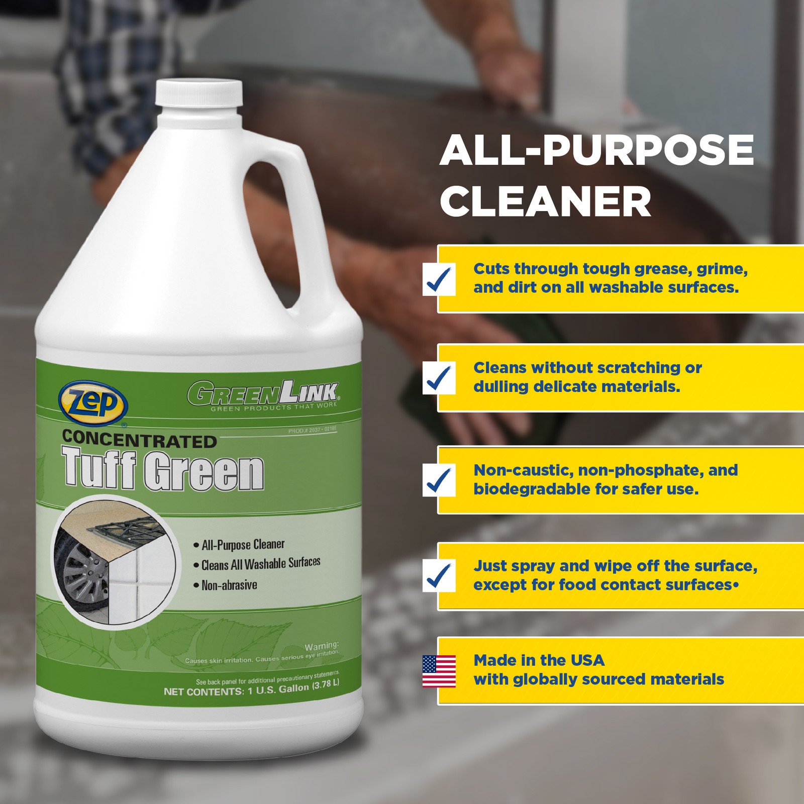 Zep Tuff Green All-Purpose Cleaner Concentrate – 1 Gallon (Case of 4) 203724 –