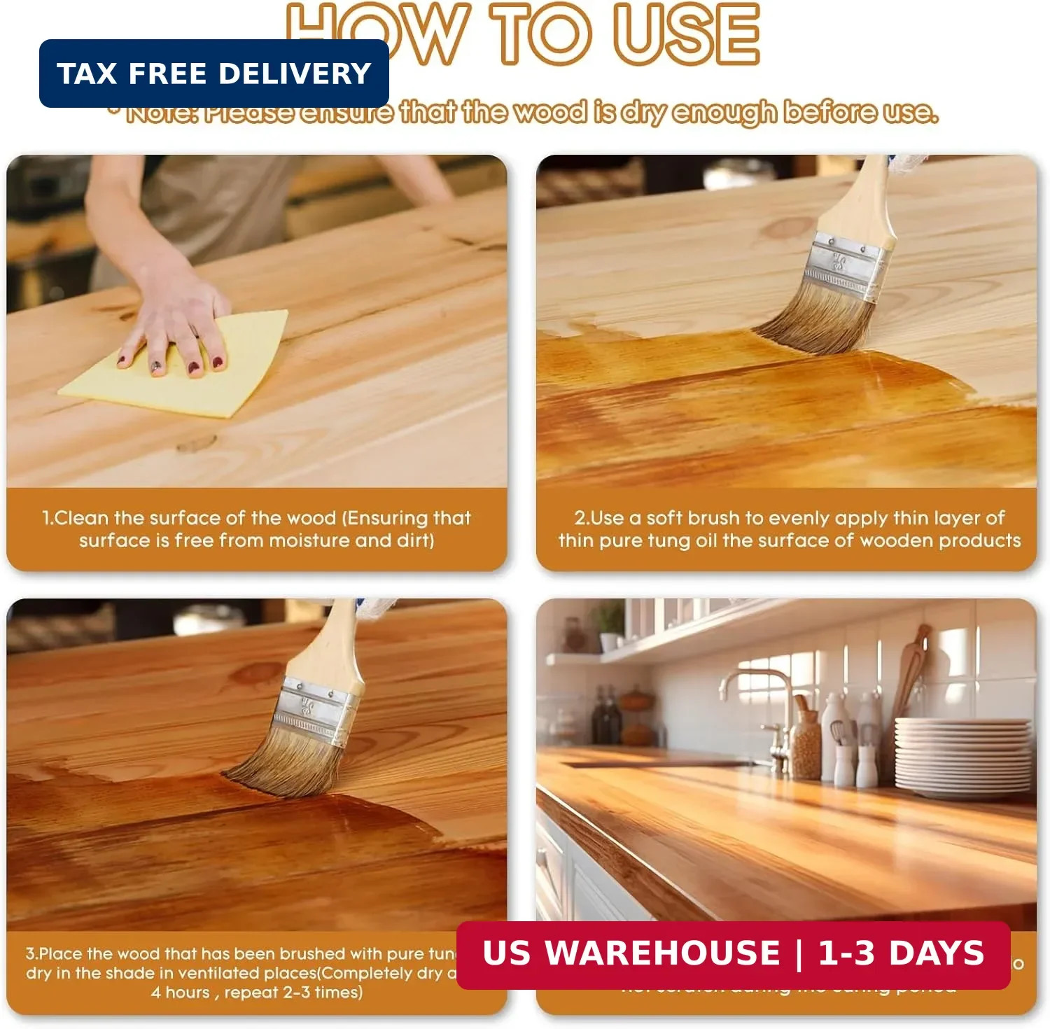 32 OZ Tung Oil for Wood Food Safe, 100% Pure Tung Oil for Wood Outdoor, Food Gra