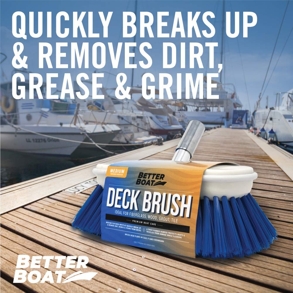 Medium Boat Deck Brush, Heavy-Duty Brush Head, 8″ Bristle with Bumper, 3/4″ T…
