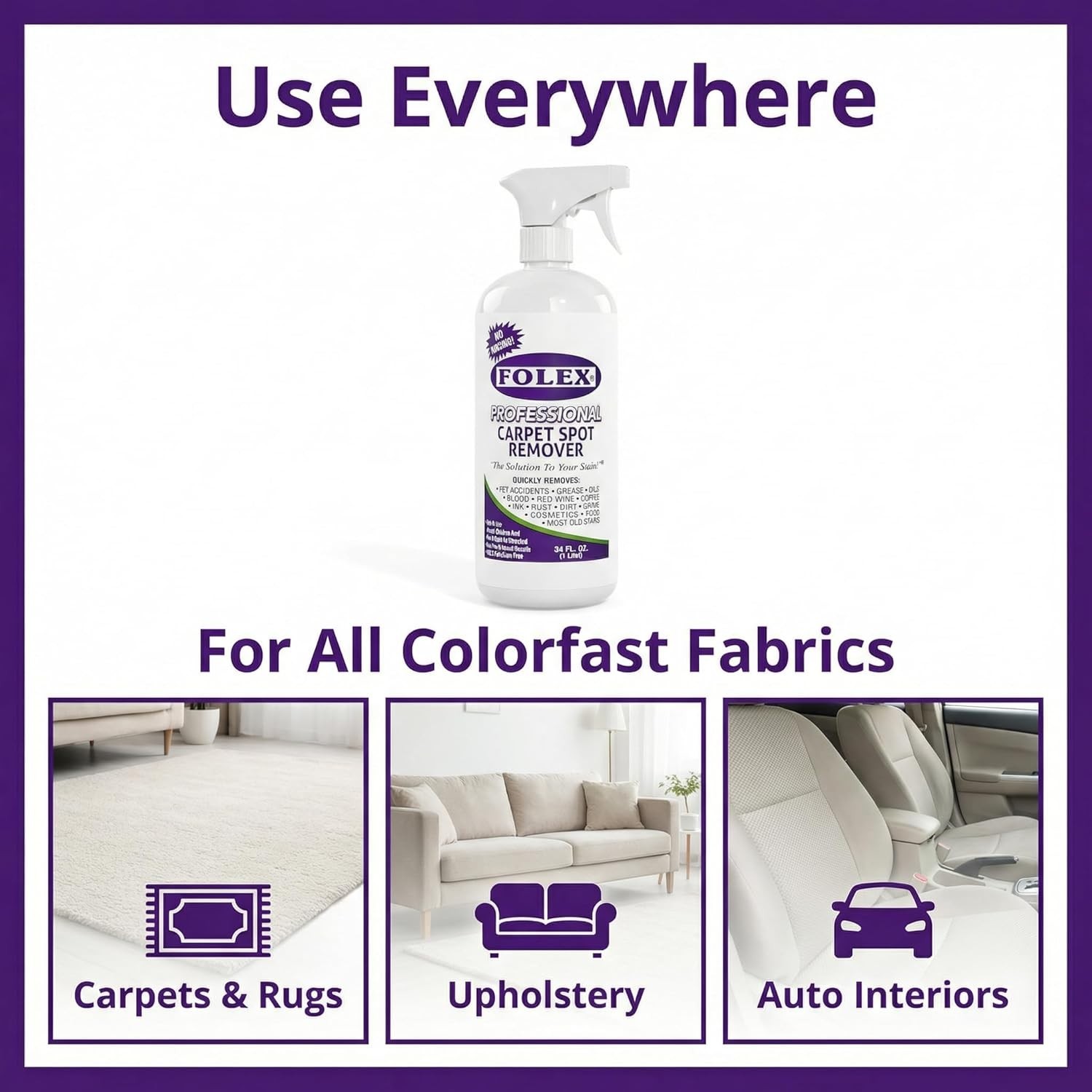 34 oz Pet-Friendly Carpet Cleaner – Instant Stain Removal, Water-Based Formula