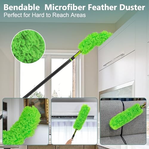 CALBEAU 8ft Extension Pole Duster Kit 14pc Microfiber Cleaning Set Ceiling Fan