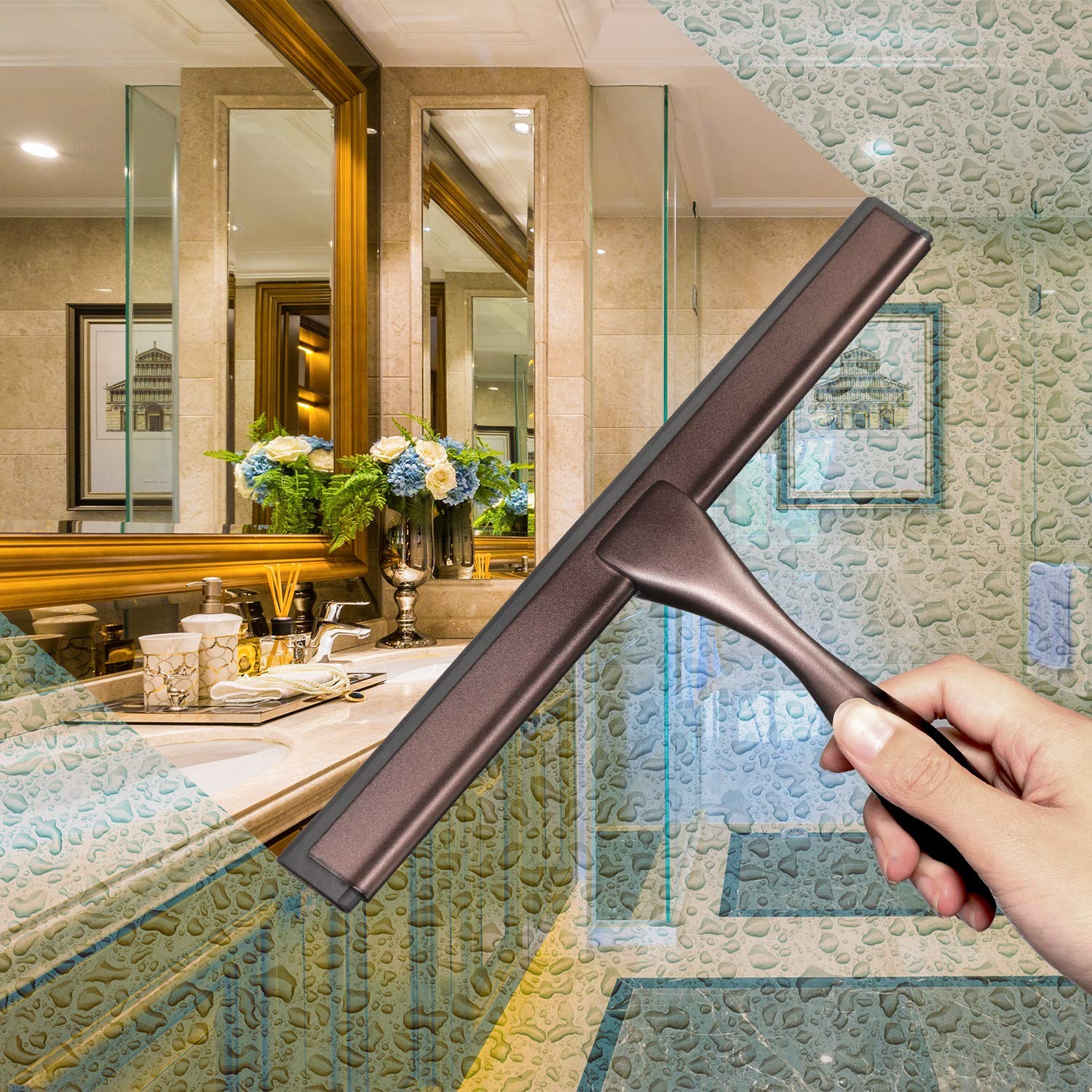 Hiware All-Purpose Shower Squeegee for Doors, 10-Inch, Bronze
