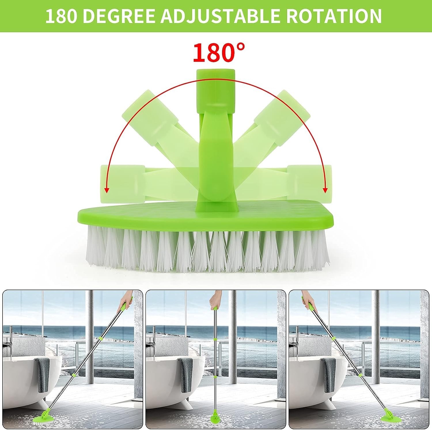 Scrub Cleaning Brush with Long Handle 35” – Extendable Floor Scrubber with 1…