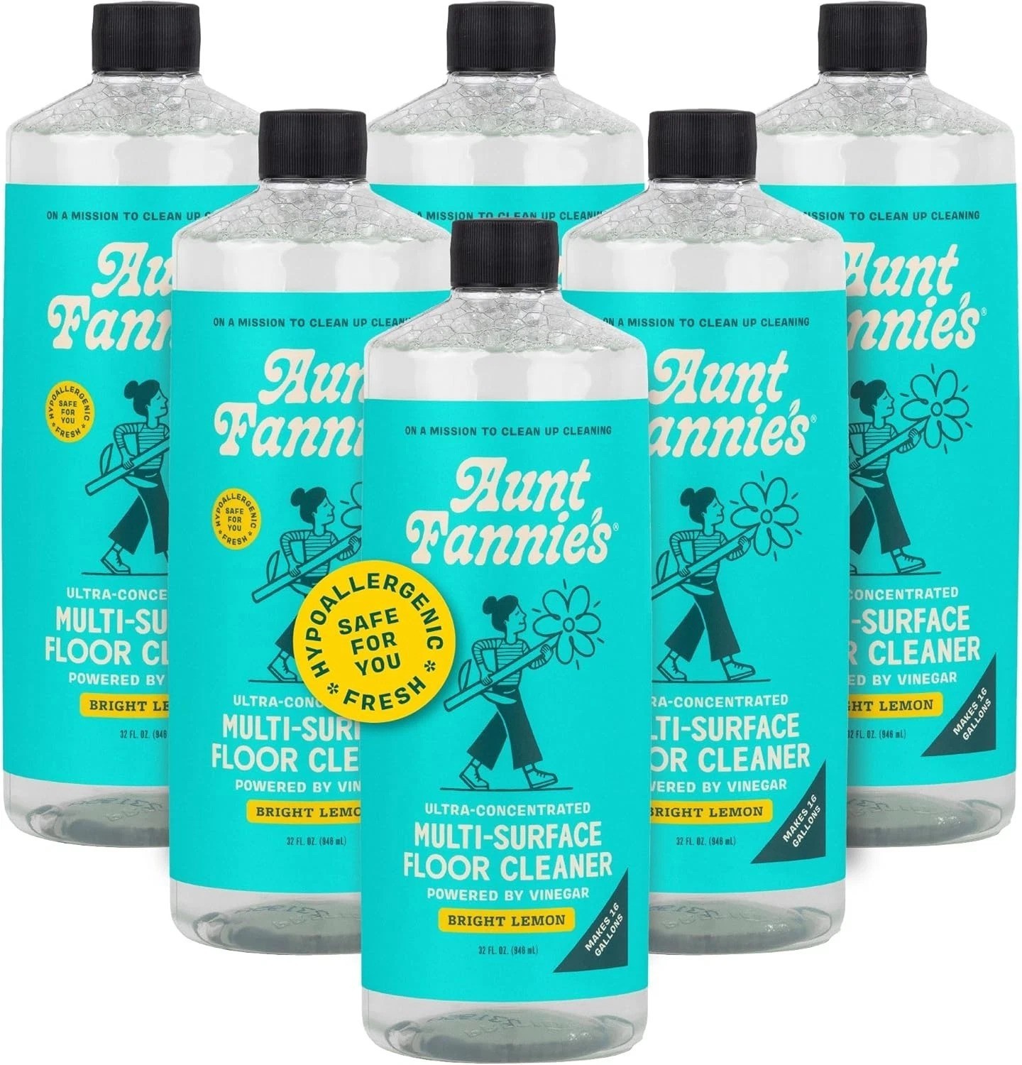 Ultra Concentrated Floor Cleaner Lemon 6pk – Natural Vinegar Wash, Makes 16 Gal