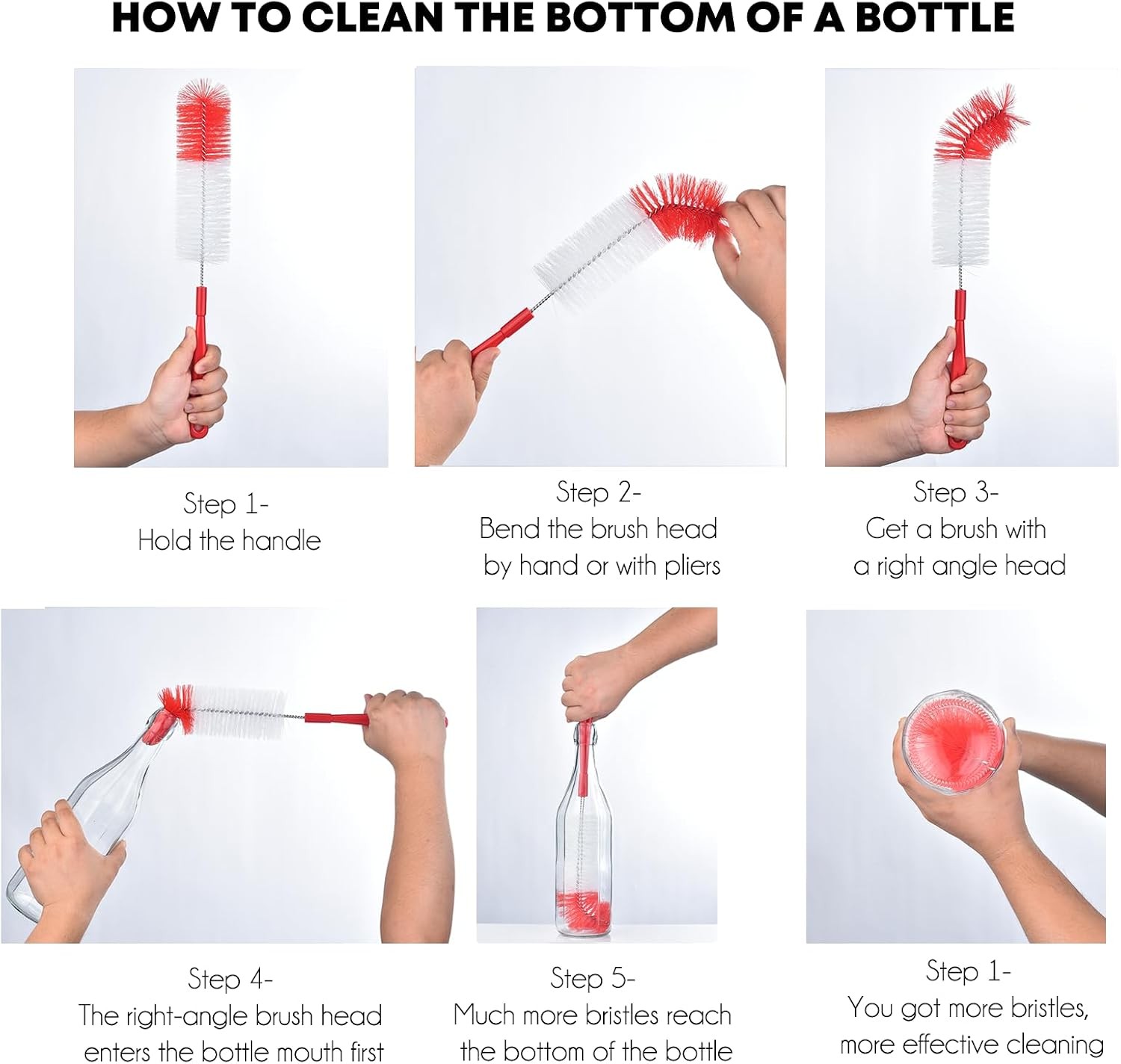 16 inch Extra Long Red Bottle Cleaning Brush Cleaner for Washing Narrow Neck