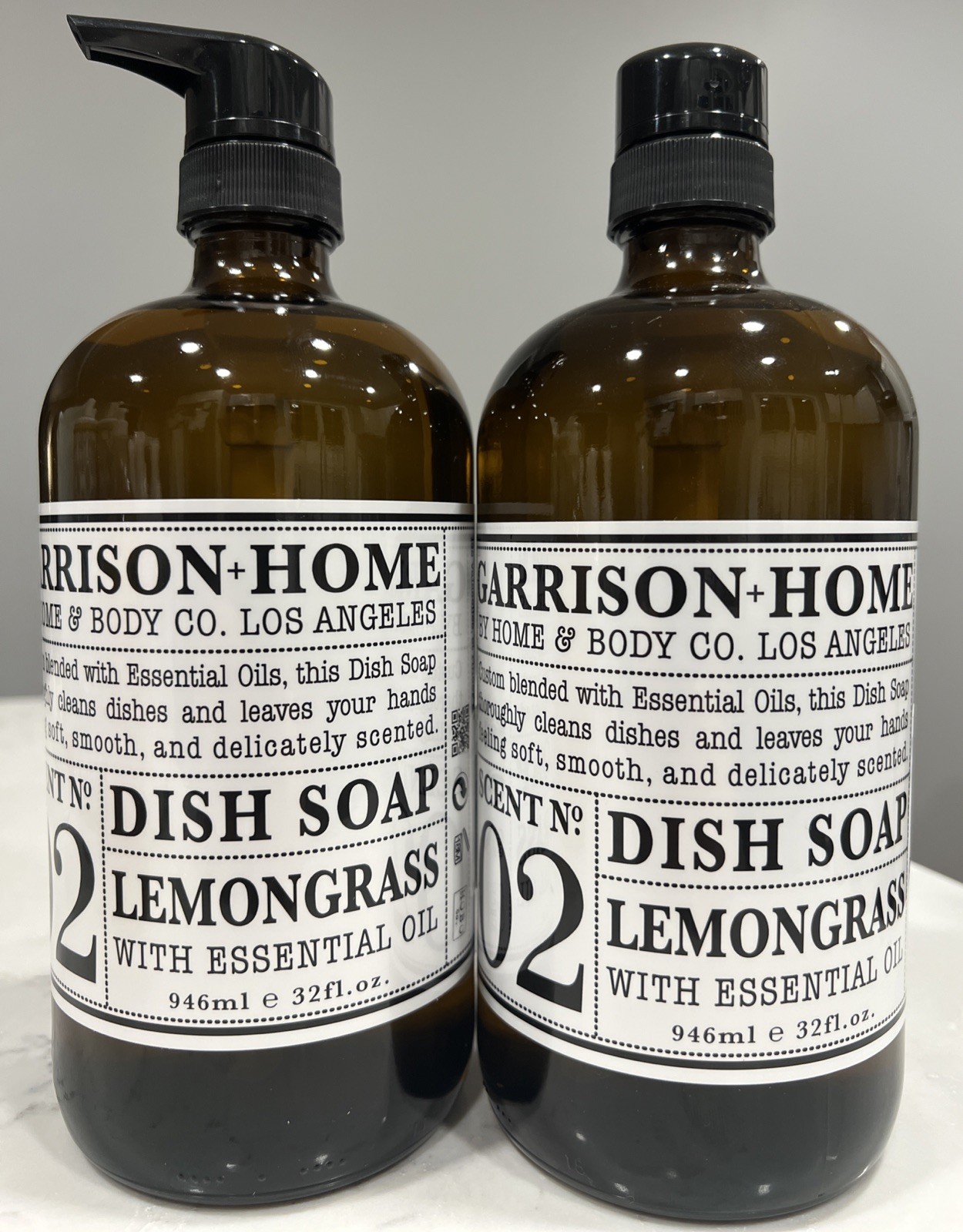 2x Garrison Home LemonGrass 02 Dish Soap Essential OiL JUMBO 32 oz Bottle NEW