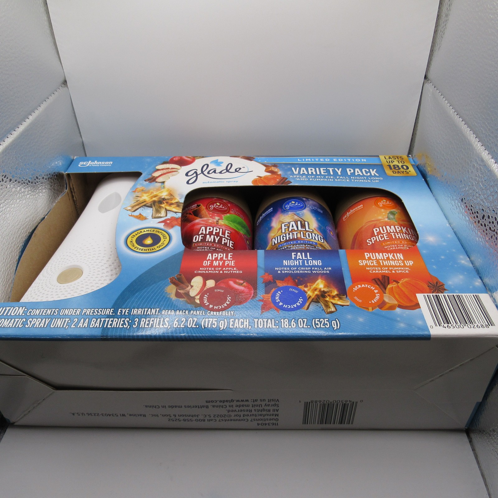 VARIETY PACK GLADE AUTOMATIC SCENTED, 3-6.2 oz REFILLS, 1-SPRAY UNIT/PUMPKIN