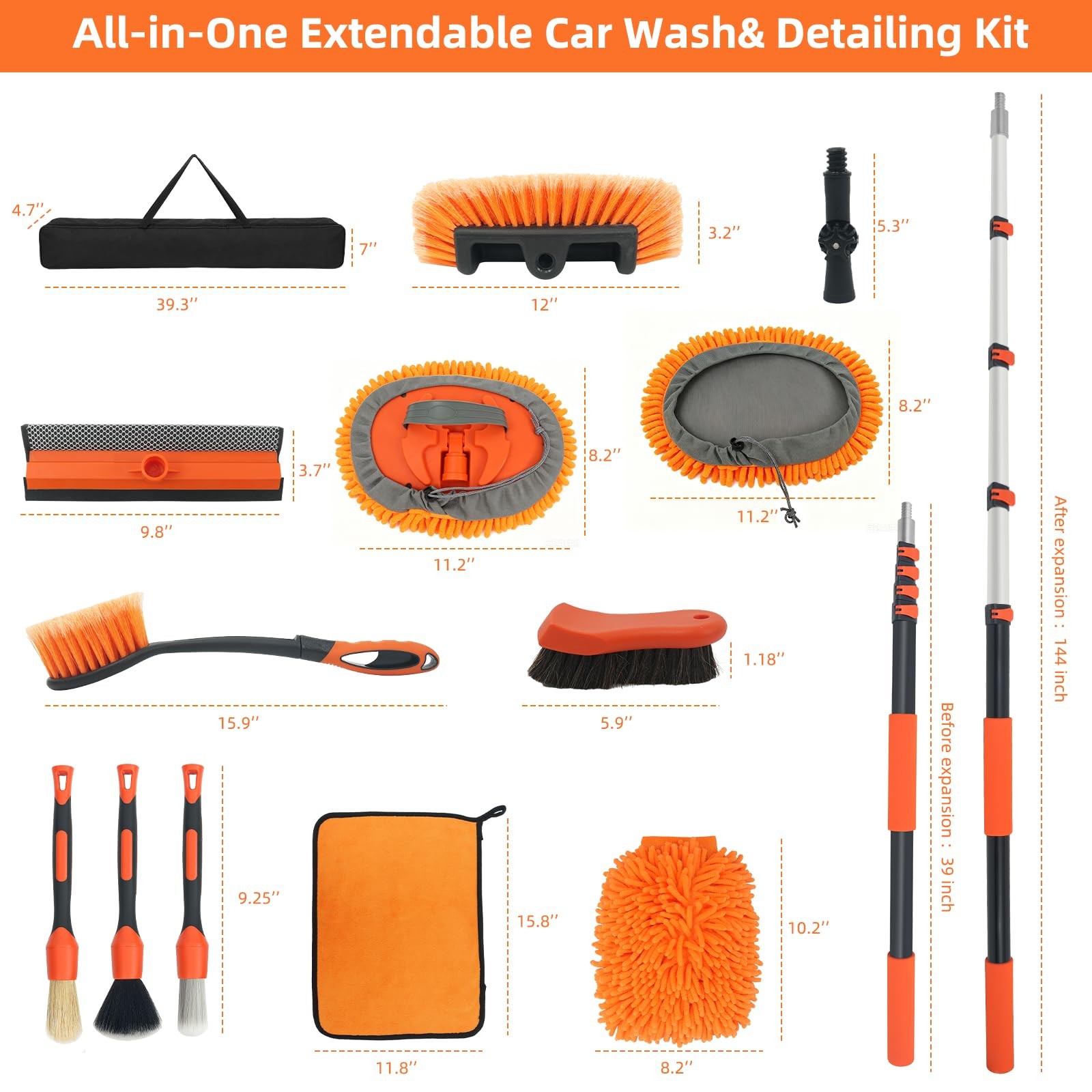 12FT Car Wash Brush with Long Handle Extension Pole Soft Bristle Car Cleaning…