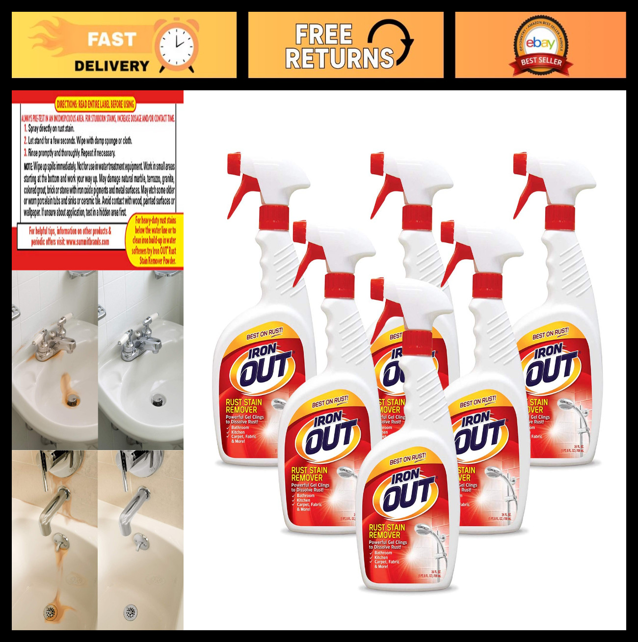Rust Stain Remover Spray Gel – 24oz, 6 Pack – Prevent & Remove Rust in Home & Ou