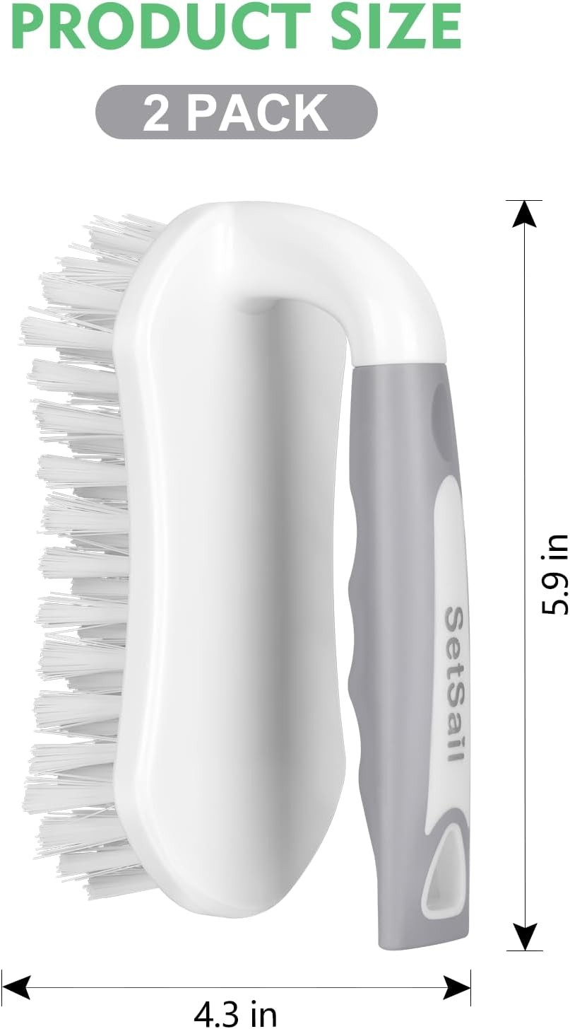 2 Pack Heavy-Duty Scrub Brushes Stiff Bristles for Shower Bathroom Kitchen