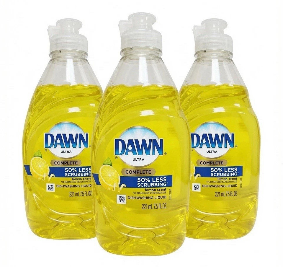 Dawn Ultra 50% Less Scrubbing Dishwashing Liquid, Lemon, 7.5 fl oz, 3 Pack
