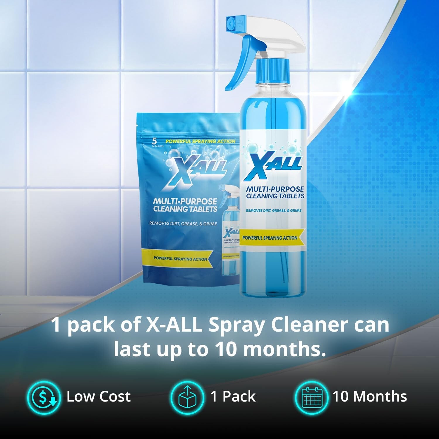 Multi-Purpose X-ALL Cleaner Spray Bottle with 5 Tablets for Household Cleaning