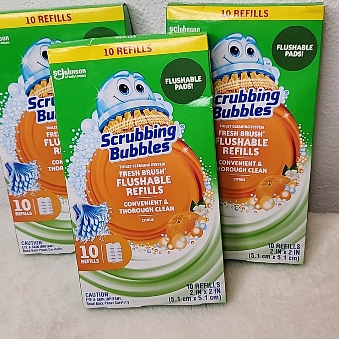 New Scrubbing Bubbles Fresh Brush Flushable Refills 30ct Toilet Pads 3 Boxes