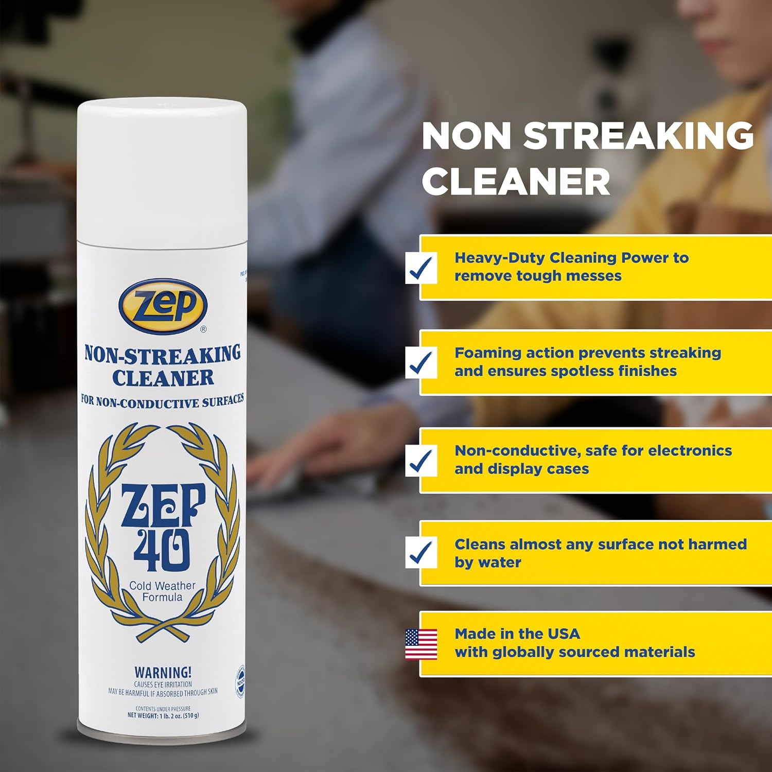 40 Non-Streaking Cleaner – 18 Oz (Case of 12) 14401 – Heavy-Duty Foaming Action