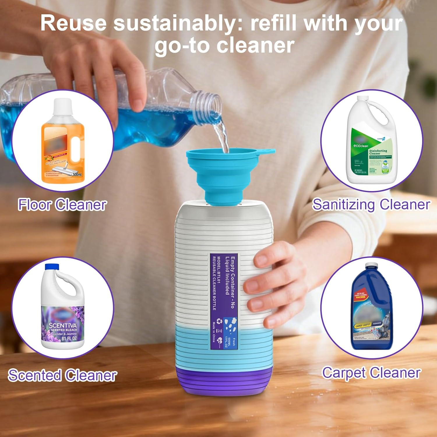 1Pack Refillable Bottle for Swiffer Power Mop, 500ML / 17 FL.OZ Reusable Solutio