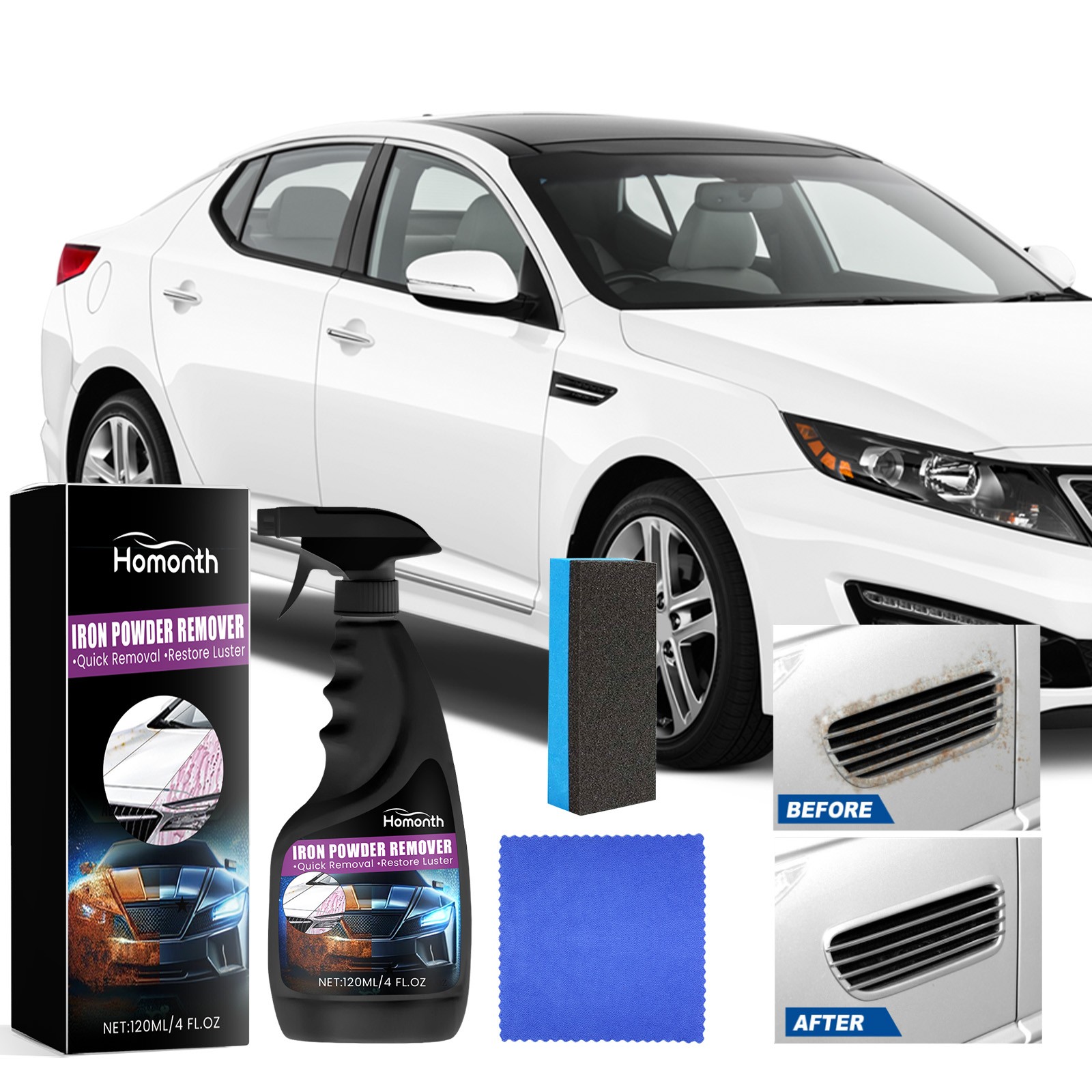 Rust Remover Spray – Iron & Brake Dust Remover for Car Wheels Metal Parts