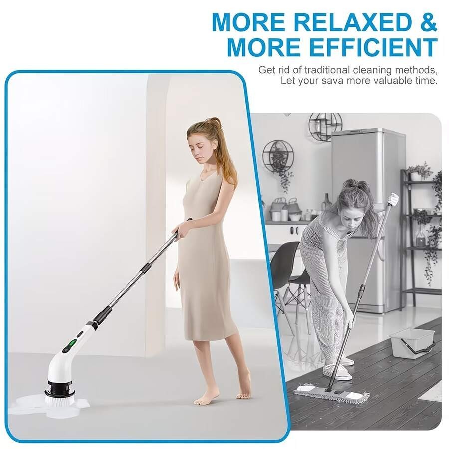 9-In-1 Cordless Electric Rotating Cleaning Brush With Replaceable Heads And Tele