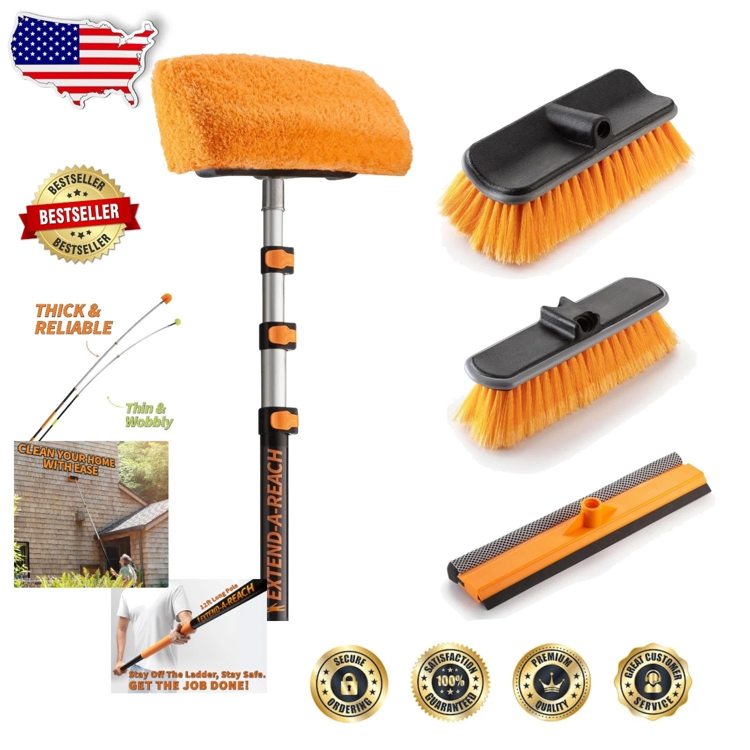 20ft Exterior Cleaning Brush Kit | 12ft Telescopic Pole | Siding Window Gutter