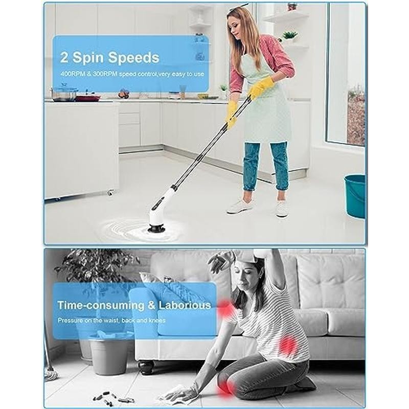 Cordless Electric Spin Scrubber 8 Brush Heads Adjustable Handle Fast Charging US