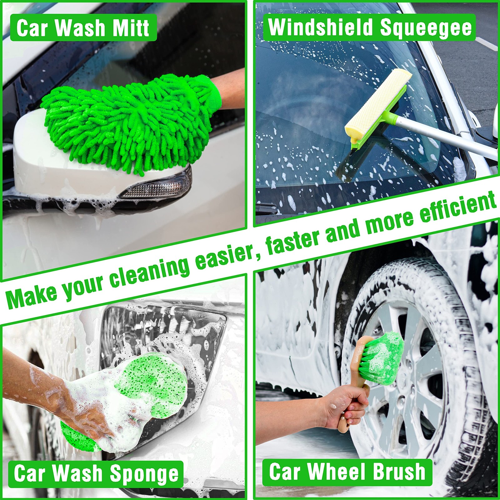 17Pcs Car Wash Kit,62″ Car Wash Brush Mop with Long Handle,Car Cleaning Kit,C…