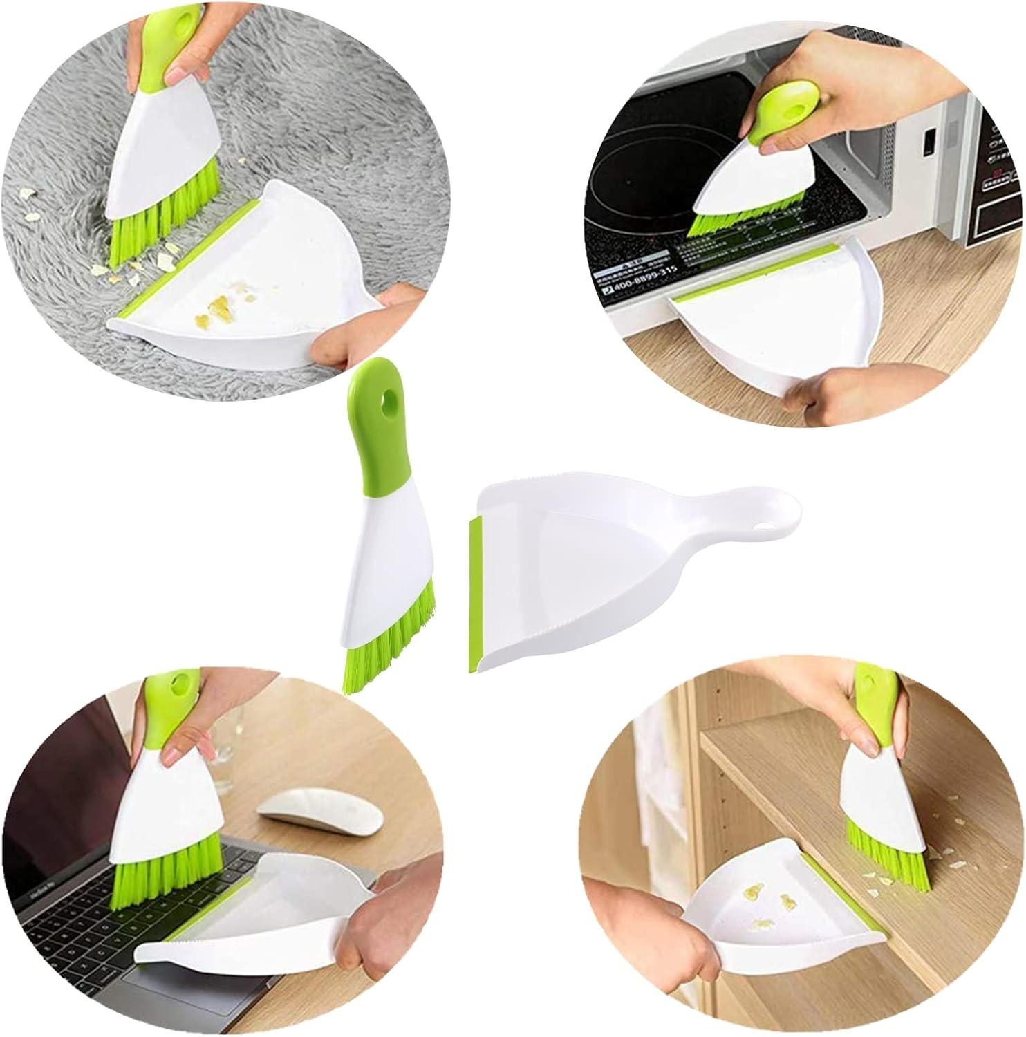 Green Hand-held Grout Brushes Dustpan Set 5 Pack for Gap Cleaning –