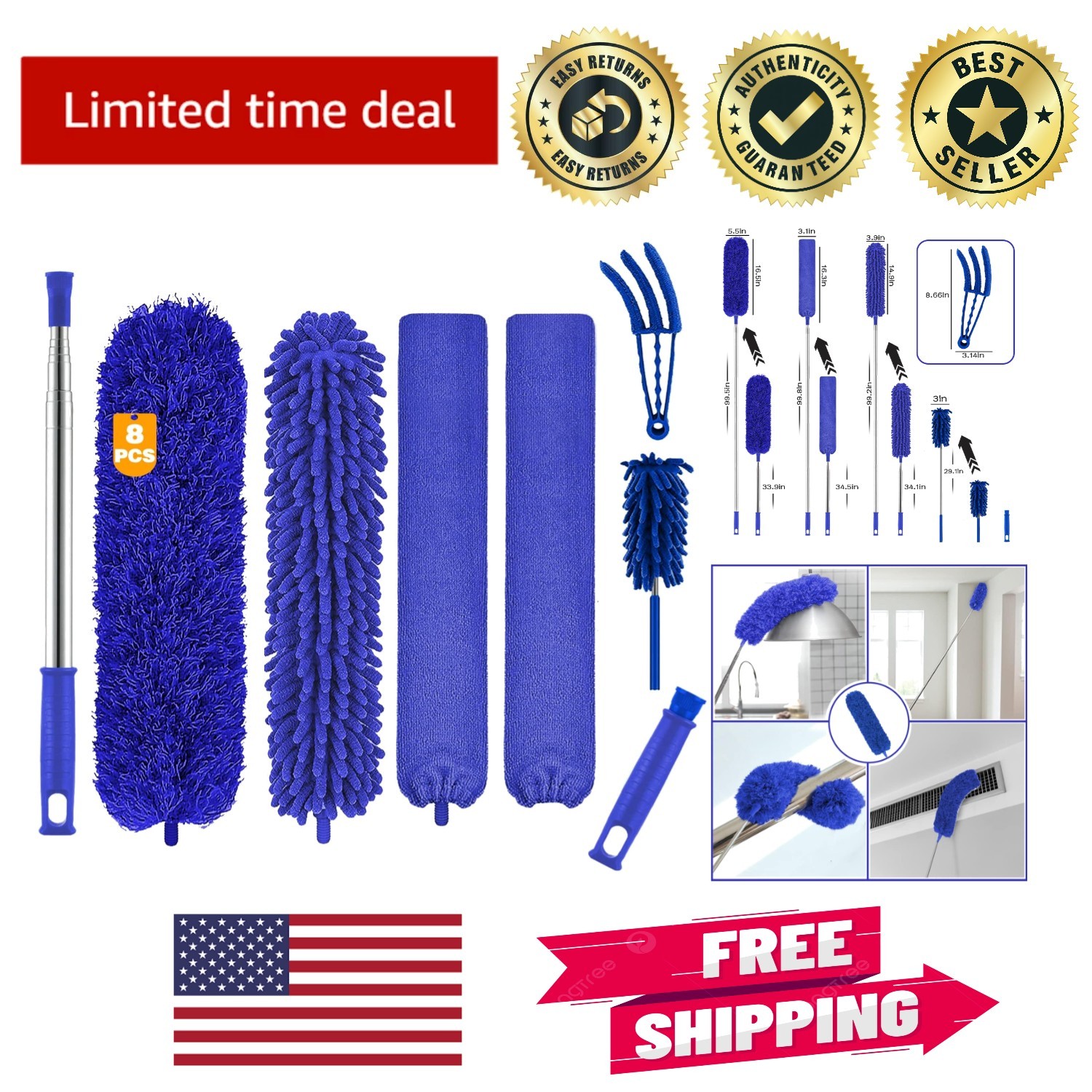 Washable Microfiber Duster with Detachable Head – 8PCS for Versatile Use