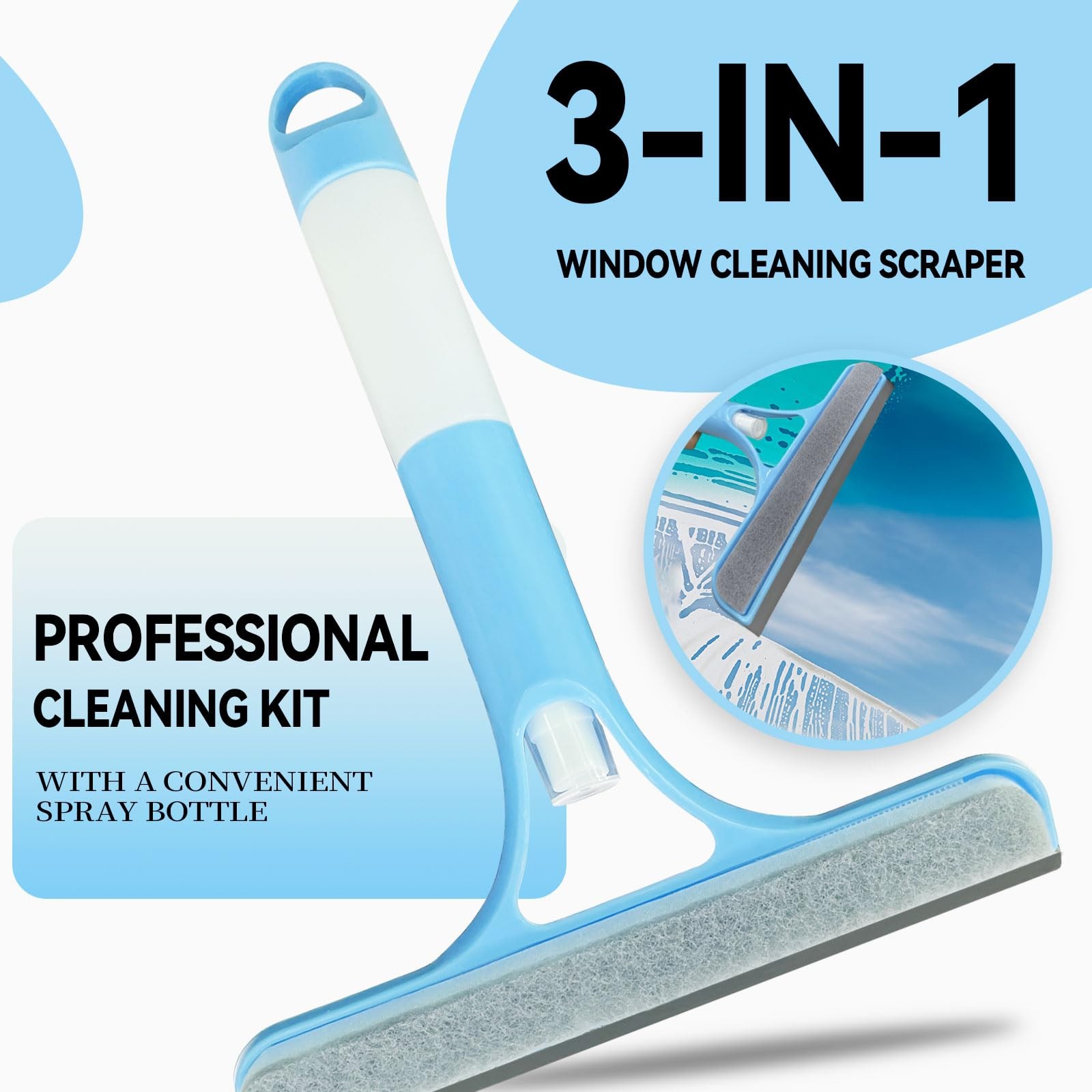 3-in-1 Spray Scraper Multi-Purpose for Shower Doors, Screens, Mirrors, Windows