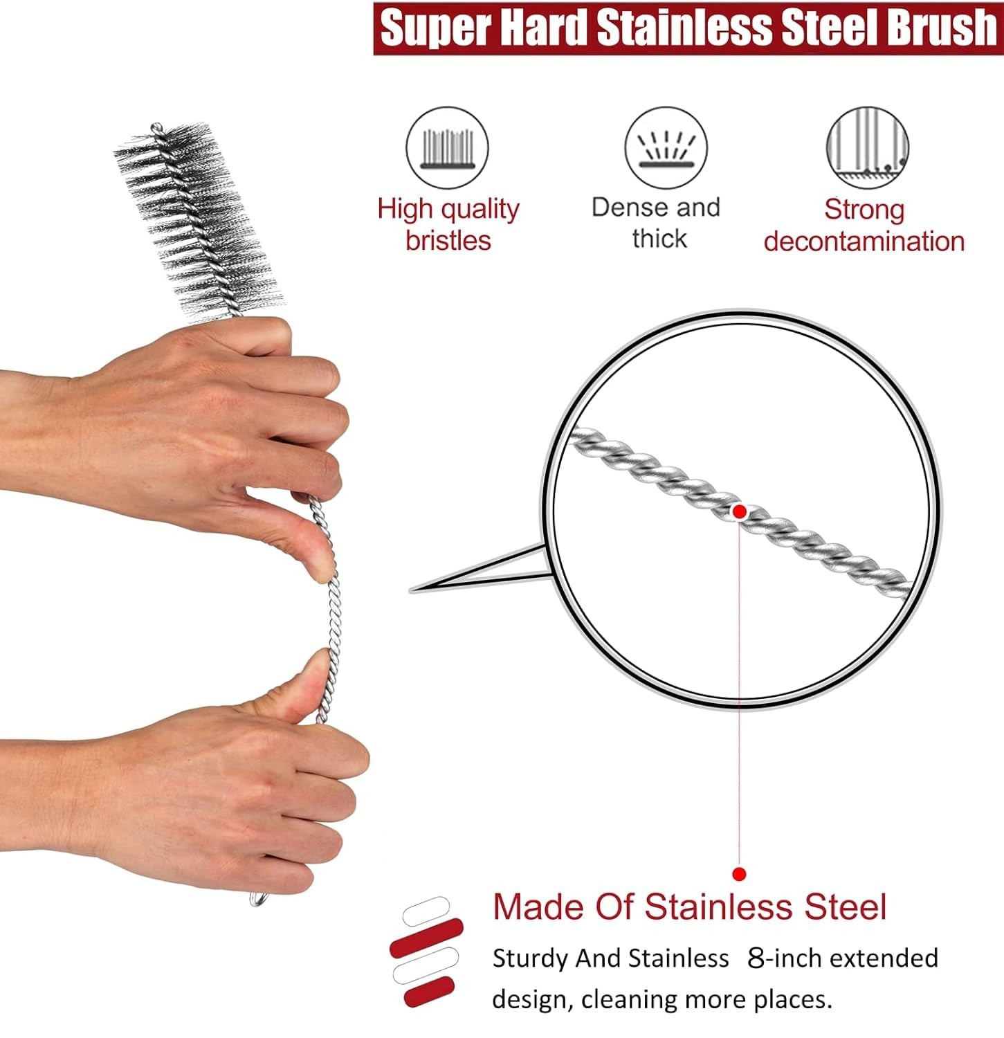 Pipe Cleaning Brush Set Stainless Steel Bristles Stainless Steel Pipe Brush Stee