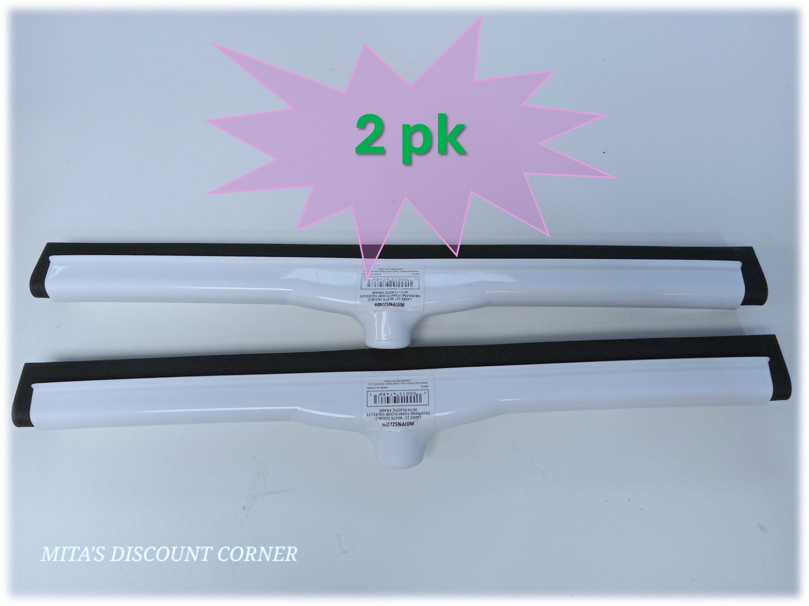 Lavex 22 ” Double Neoprene Foam Floor Squeegee (Handle Not Included) -2 PK