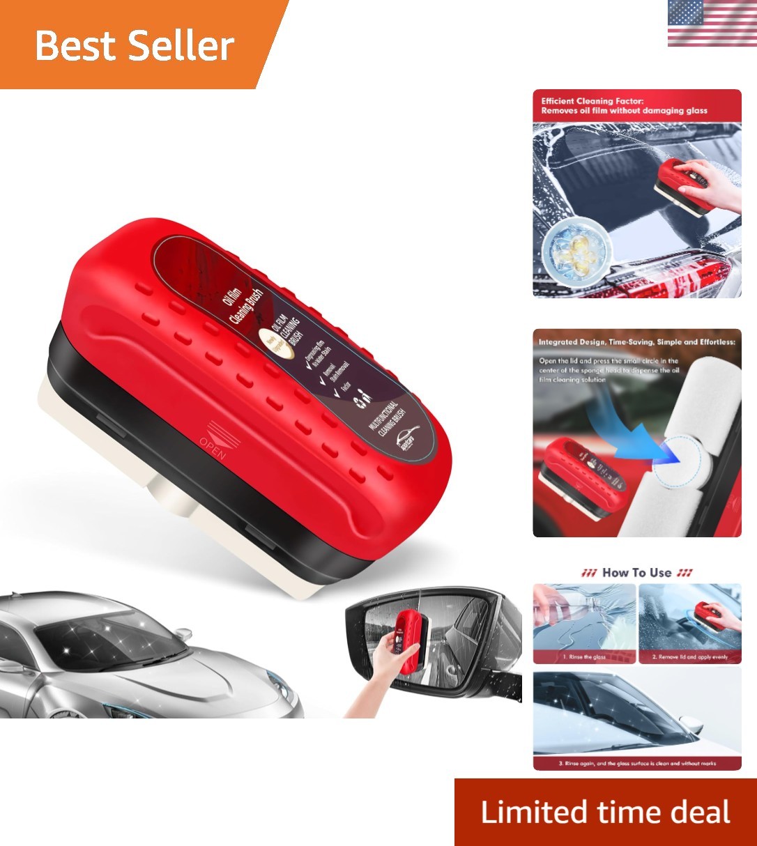 Efficient Windshield Cleaner Brush – Red Oil Film Remover for Safe Driving 4.2oz