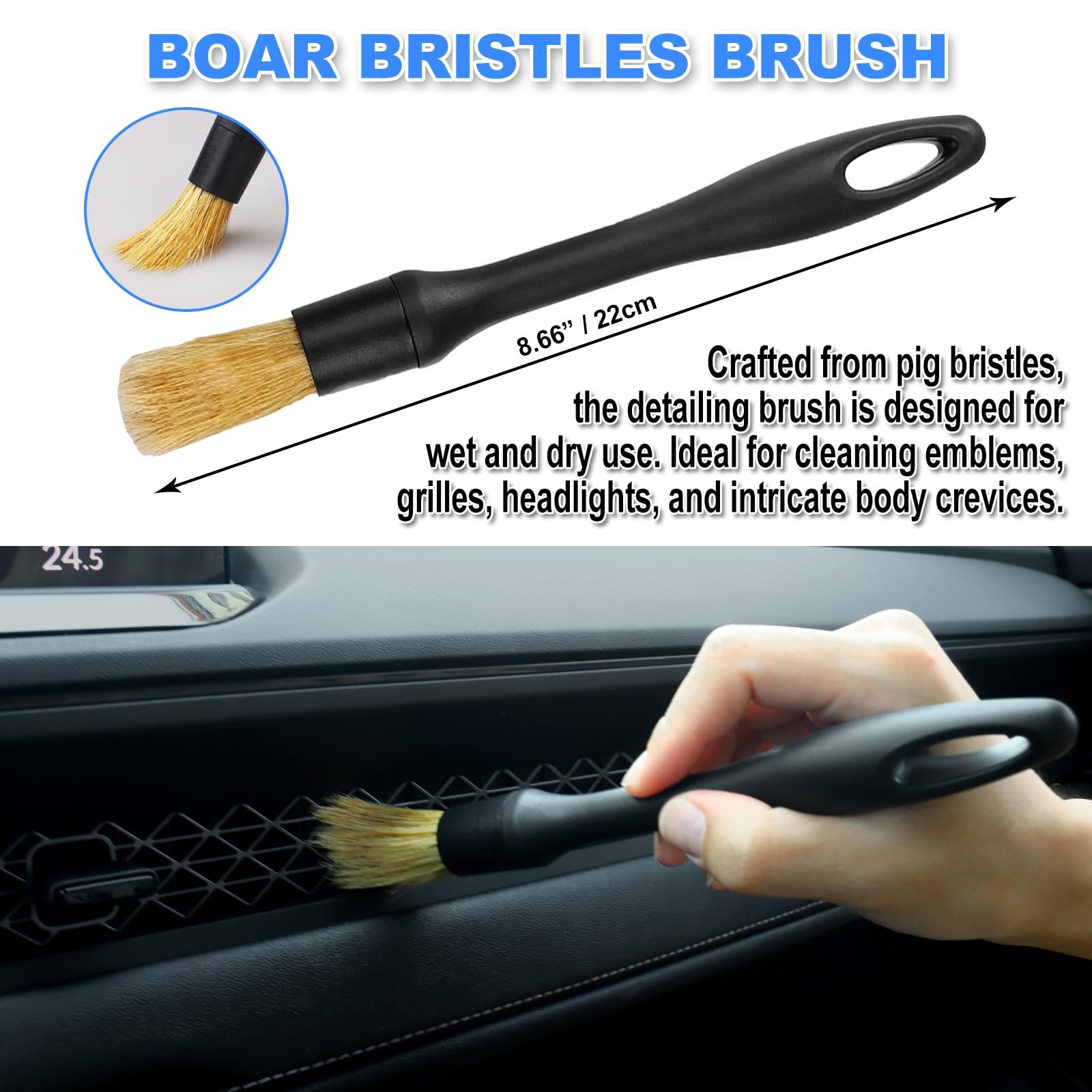 Car Detailing Brush Set 7PCS Ultra Soft Boars Hair Cleaning Kit SUV Truck