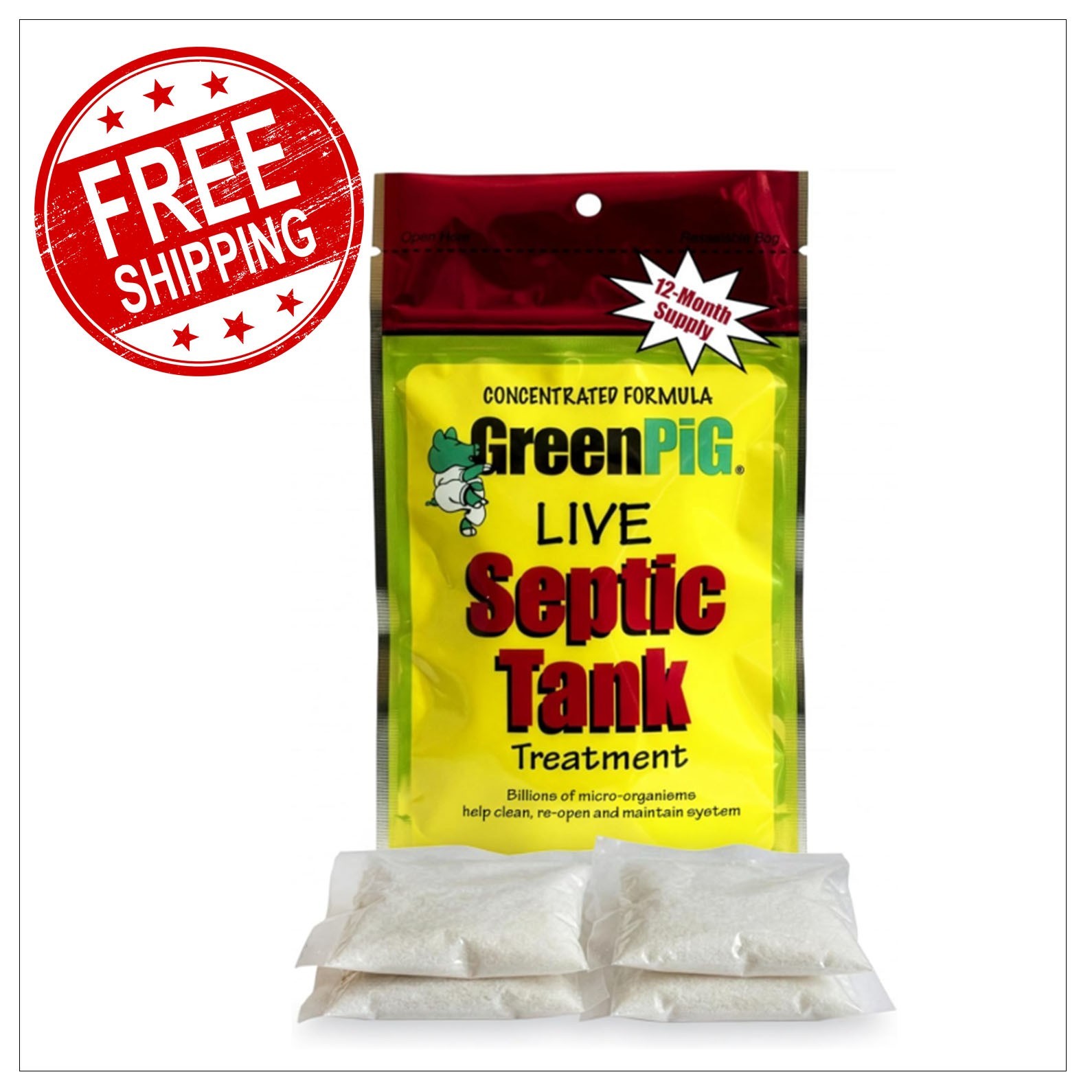 GREEN PIG Septic Tank Treatment Packets, Septic Safe Clog Remover, Prevents Expe