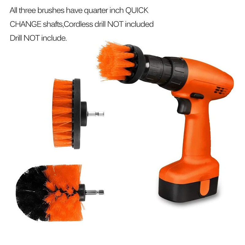 Drill Brush Set Power Scrubber Drill Attachments For Carpet Tile Grout Orange