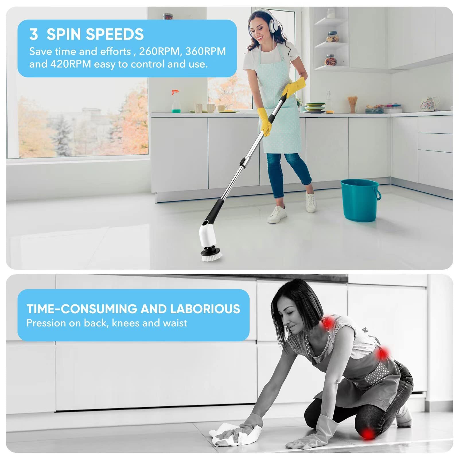 Electric Spin Scrubber Cordless Cleaning Brush Power Shower Scrubber Long Handle