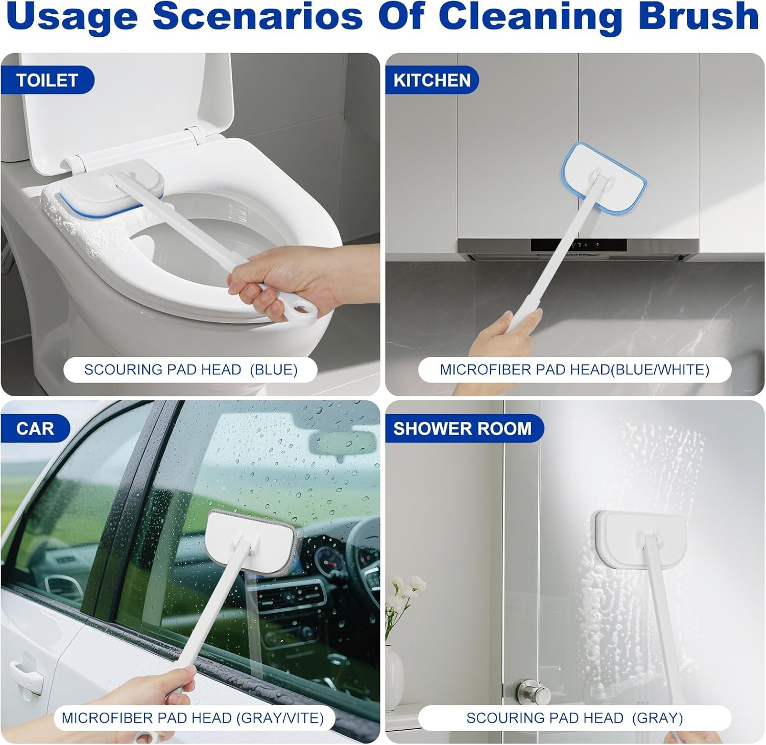 Multi-Functional Shower Brush Kit for Efficient Bathroom, Kitchen & Car Cleaning