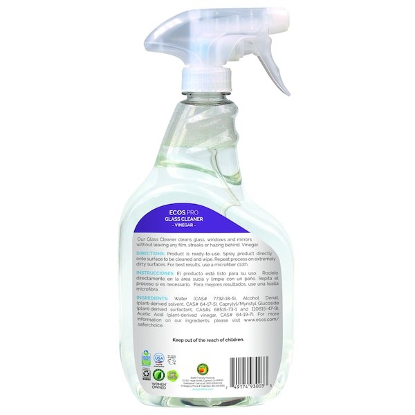 Ecos Pro Pl9300/6 Liquid Glass Cleaner, Clear, Vinegar, Trigger Spray Bottle, 6
