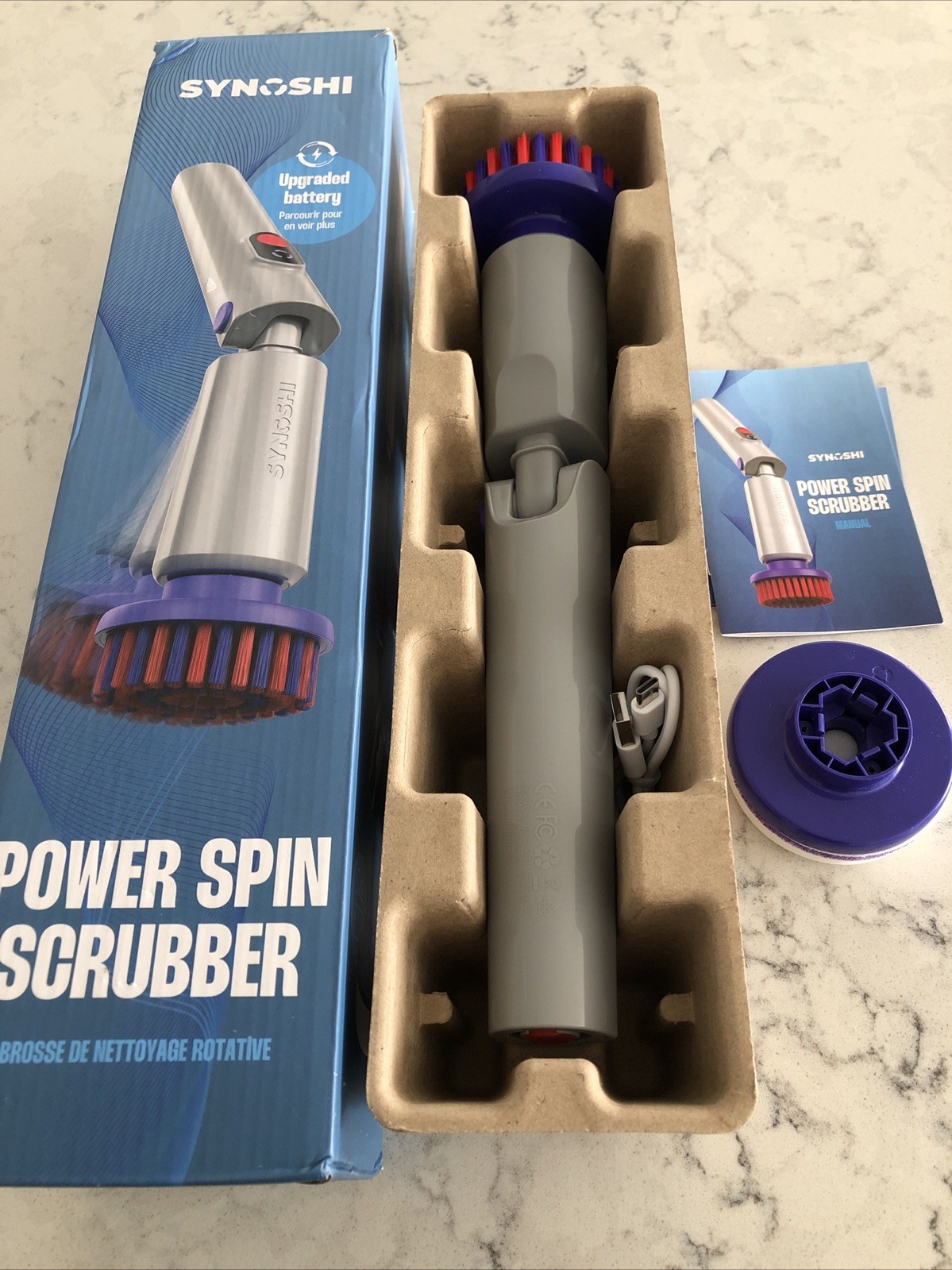 Synoshi Cordless Power Spin Scrubber Rechargeable – Upgraded Battery