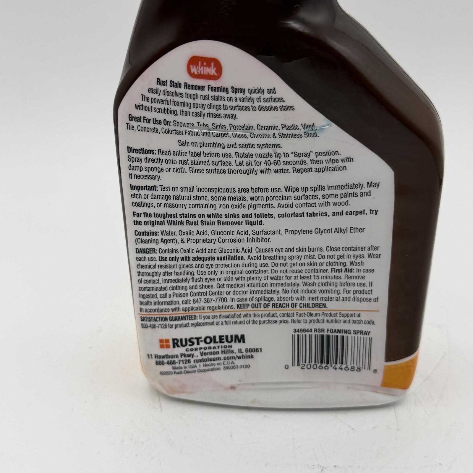 Whink Rust Stain Remover Foaming Spray 24 fl oz – Active Cling No Scrubbing
