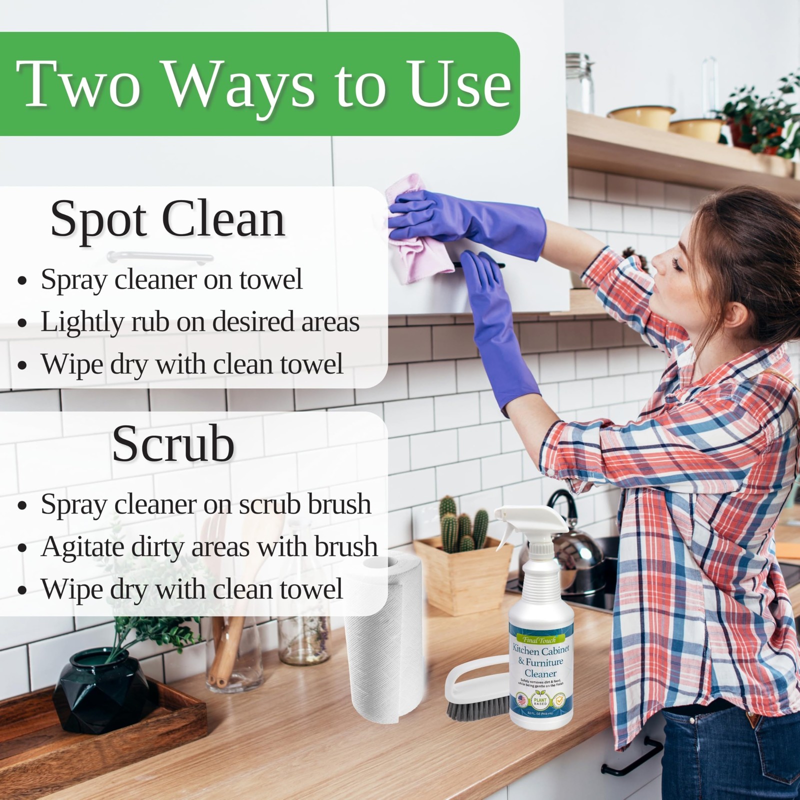 Final Touch Kitchen Cabinet Cleaner – Plant Based Cleaner Solution, Safe on P…