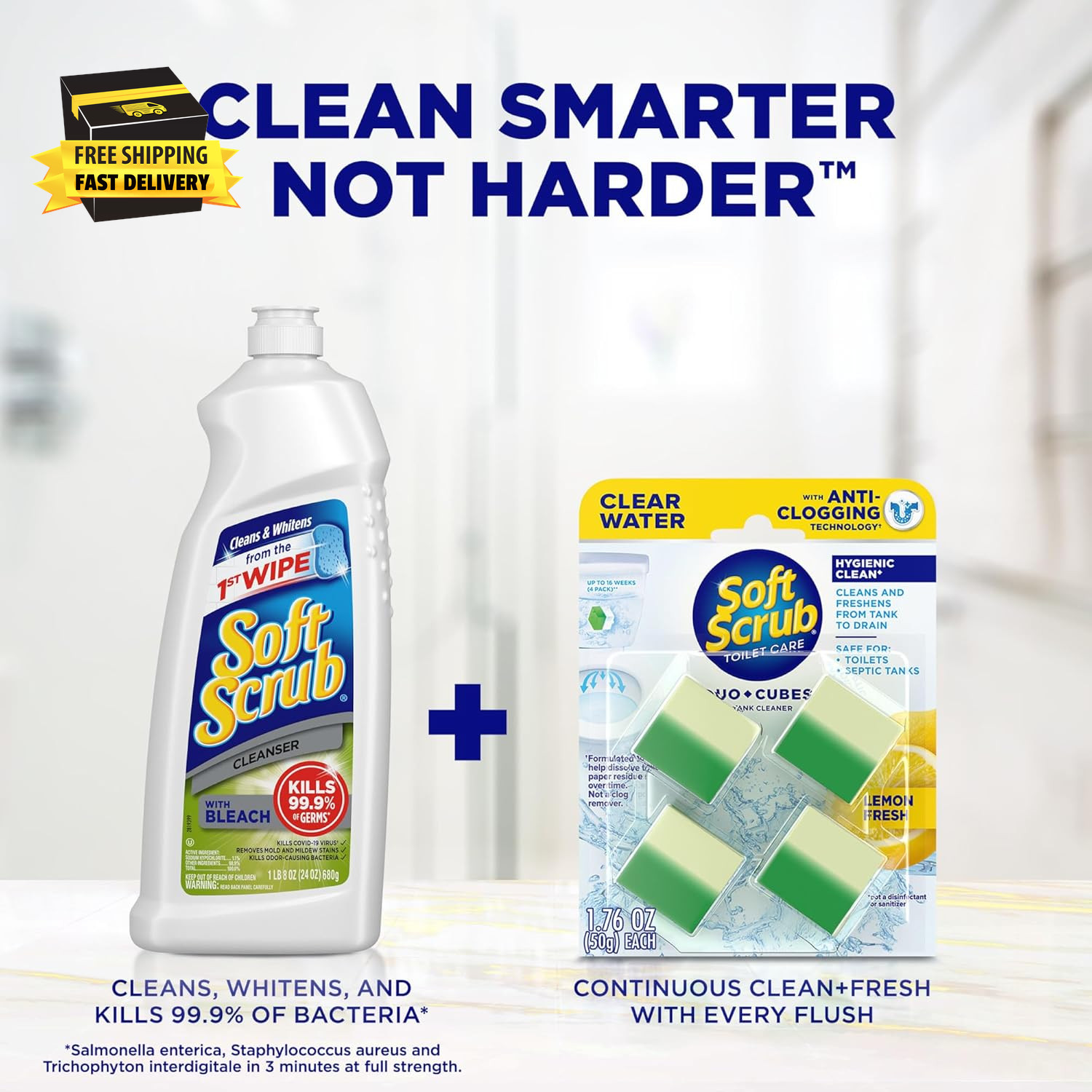 In-Tank Toilet Cleaner Duo-Cubes, Lemon Fresh, Clear Water, 4 Ct, Cleans & Fresh