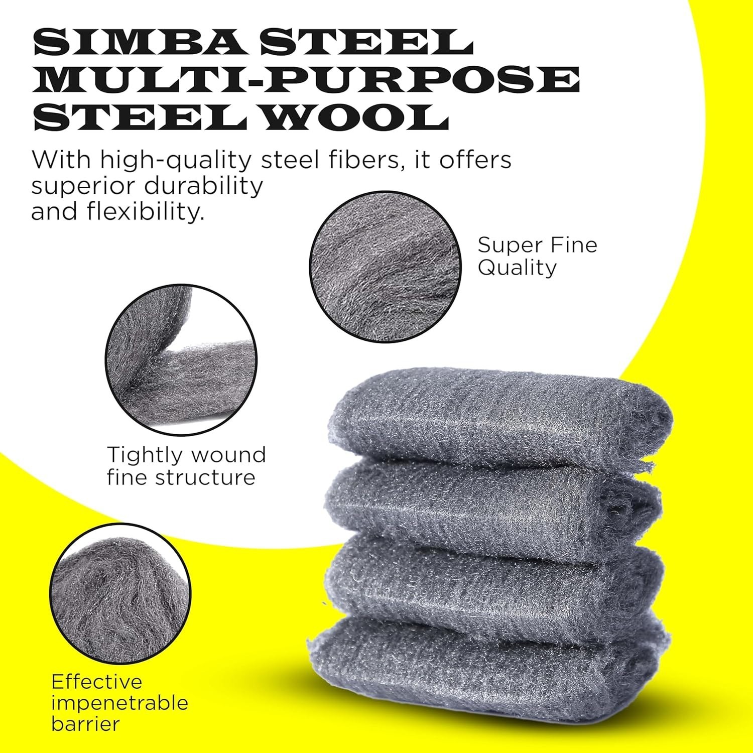 SIMBA Steel Wool Grade 0000 – Ultra-Fine Cleaning & Buffing Pads, 16 Pack