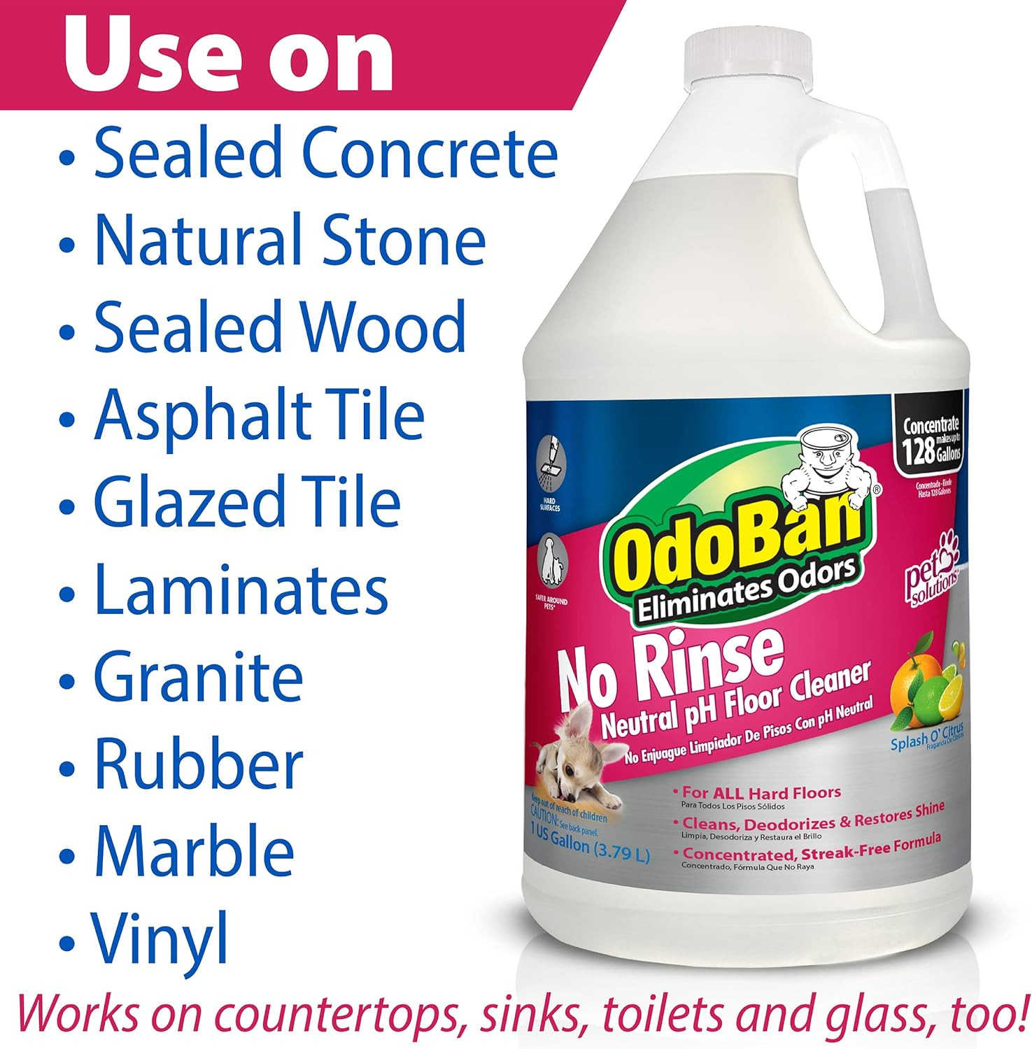 Pet Solutions No Rinse Neutral Ph Floor Cleaner Concentrate, Made in the USA, Sp