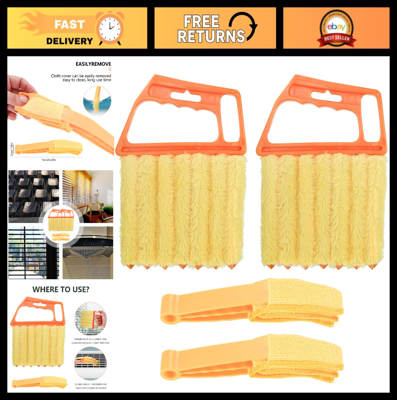4pcs Venetian Blind Cleaner Set – 2 Finger Dusting Brushes & 2 Shutter Cleaners