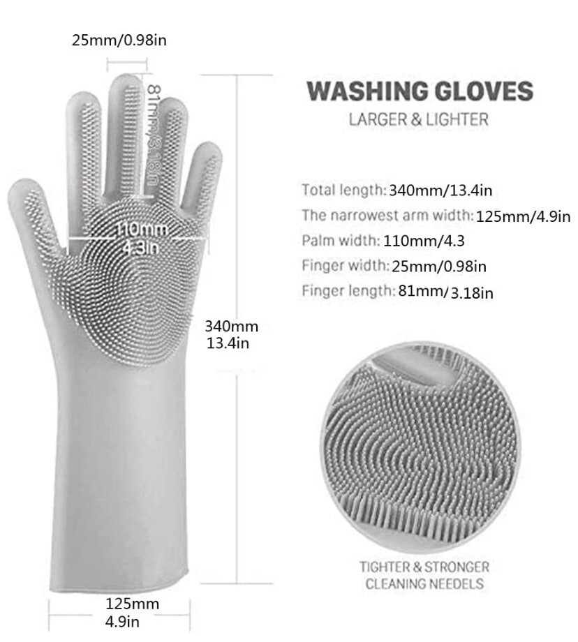JWQ Dishwashing Silicone Scrubber Gloves with Bristles 2 Pairs